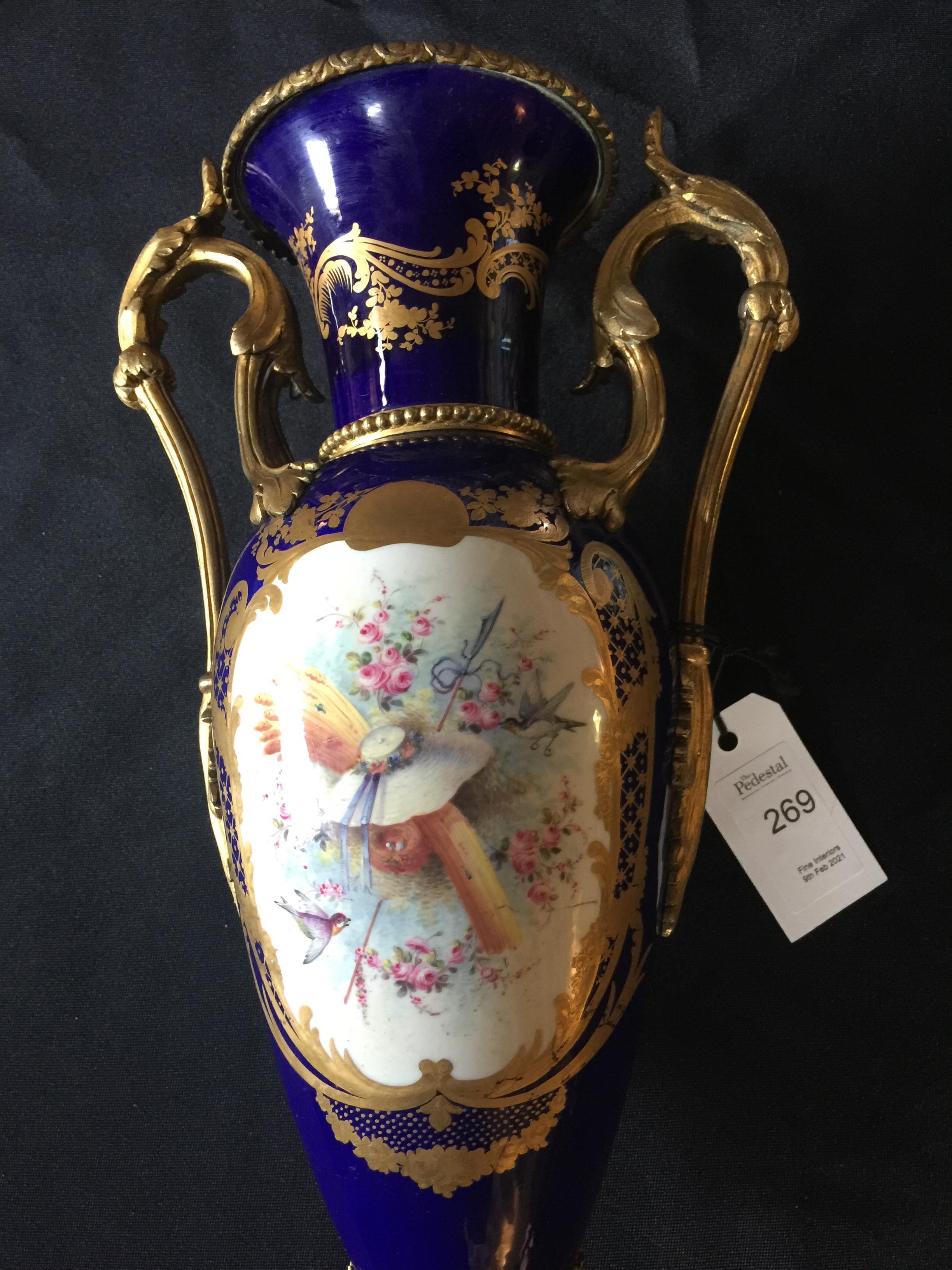 A 19th century Sèvres style blue and gilt painted twin-handled vase - Image 2 of 11