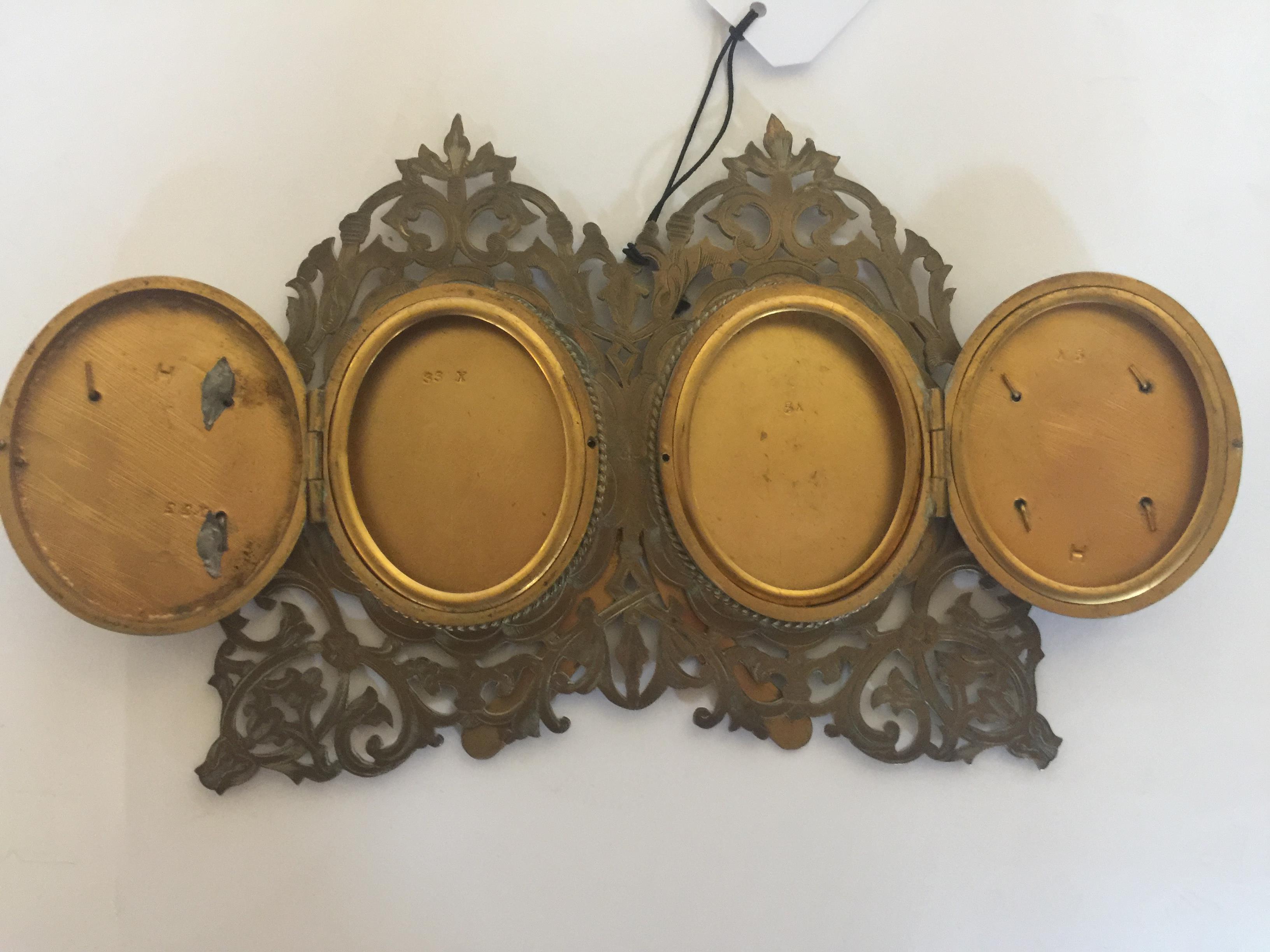 A Victorian Irish pierced brass and pietra dura desk-top frame - Image 4 of 6