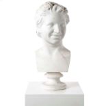 An early 19th century Roman white marble bust of a smiling faun