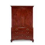 A George III mahogany and chequerbanded linen press