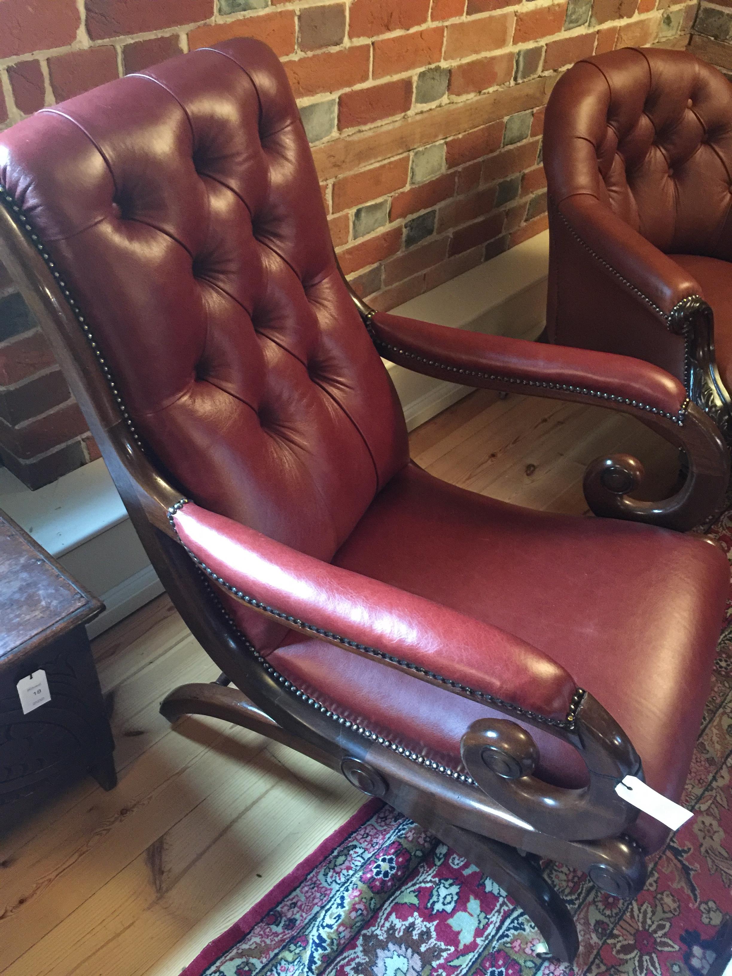 A matched pair of Regency mahogany library open armchairs - Image 12 of 12