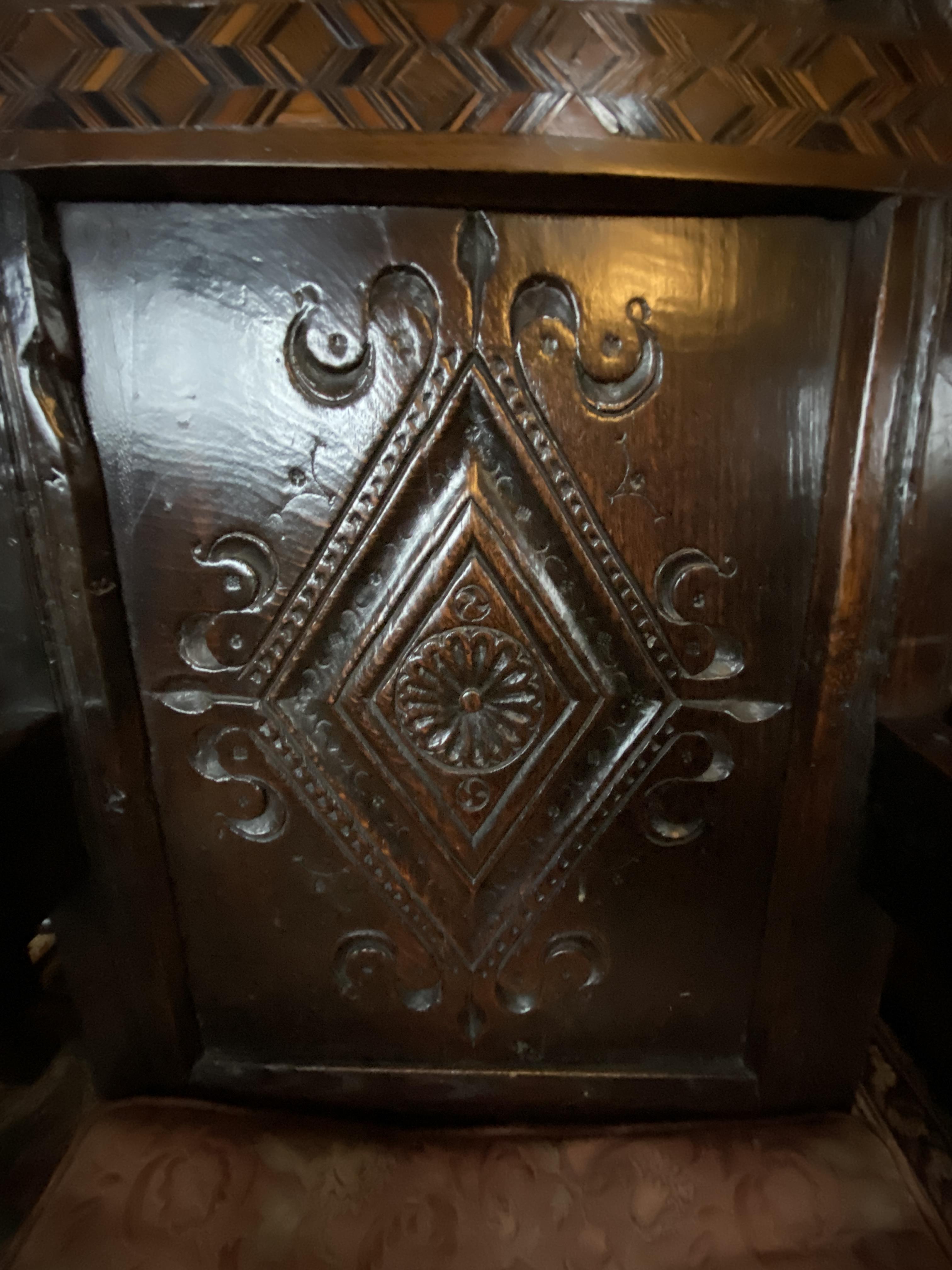 A Charles II carved oak and parquetry open armchair, Leeds, Yorkshire - Image 4 of 14