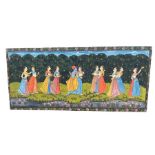 20th century Indian School, A painted panel of Indian dancers