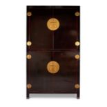 A 20th century Chinese ebonised and gilt brass wardrobe cabinet