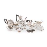 Various metal ware, including a silver-plate four-piece tea set