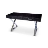 A 20th century black lacquered and chrome campaign desk by Milo Baughman