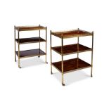 A pair of early 20th century Regency style rosewood and brass three-tier etageres