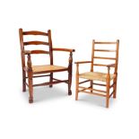 Two late 19th/early 20th century elm children's open armchairs