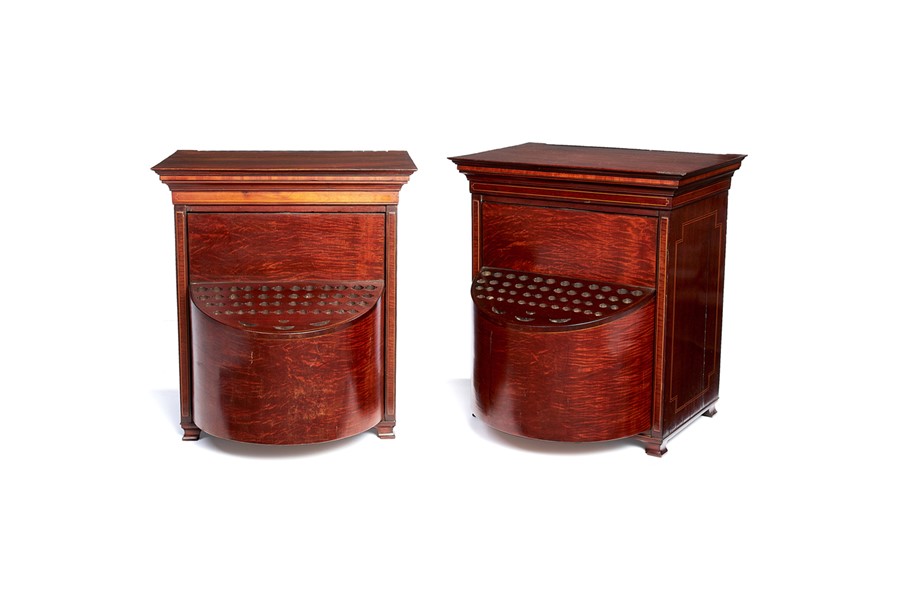 A pair of figured mahogany and satinwood crossbanded revolving cutlery boxes - Image 2 of 2