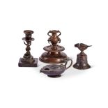A group of four 19th century patinated bronze metalware