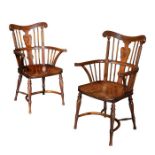 A pair of Victorian mahogany Windsor open armchairs attributed to William Birch