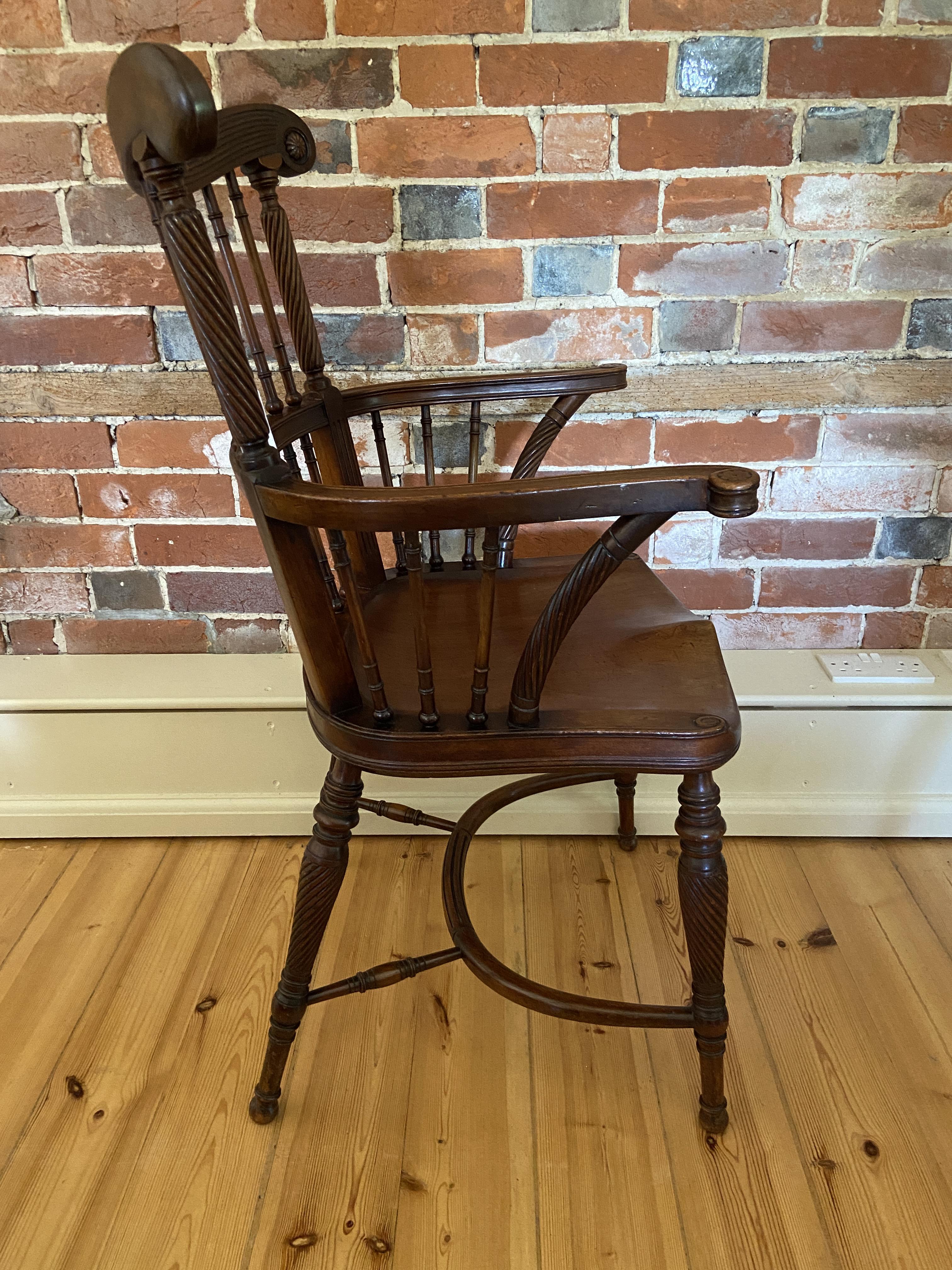 A pair of Victorian mahogany Windsor open armchairs attributed to William Birch - Image 10 of 14