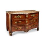 A Regence kingwood parquetry serpentine commode by Jean-Charles Saunier