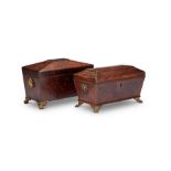 Two Regency thuya wood tea caddies