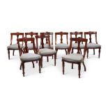 A set of nine late Victorian carved mahogany salon chairs