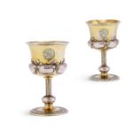 An unusual pair of William IV parcel-gilt silver goblets by William Barrett (II), London, 1834