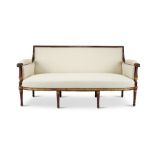 A Louis XVI style mahogany and parcel gilt sofa