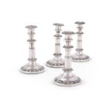A set of four George IV silver telescopic candlesticks by John & Thomas Settle