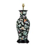 A Chinese-Export famille noir porcelain vase converted to a table lamp