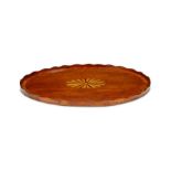 A large George III satinwood and sycamore marquetry oval tray