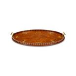 A late 19th century satinwood and marquetry oval tray