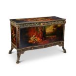An unusual late 19th/early 20th century painted close-nailed leather serpentine chest