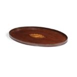 A large George III mahogany and sycamore marquetry oval tray