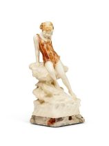 An early 20th century Italian alabaster figural lamp of a girl in a bathing suit