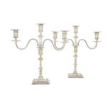 A pair of late Victorian silver 3-light candelabra in early George III style, with an option to conv