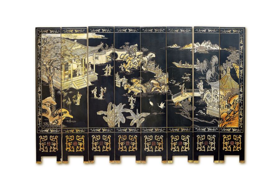 A late 19th century Chinese black and polychrome coromandel lacquer eight-fold screen - Image 2 of 2