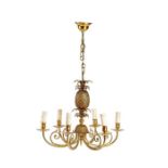 A gilt brass five light pineapple cast chandelier