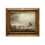 English School, 19th century Fishing boats in stormy waters