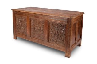 A 17th century carved oak chest