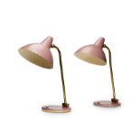 A pair of Italian 1950's enamel and brass articulated desk lamps