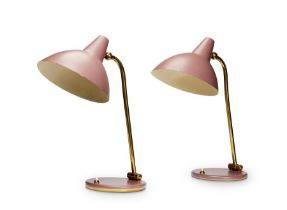 A pair of Italian 1950's enamel and brass articulated desk lamps