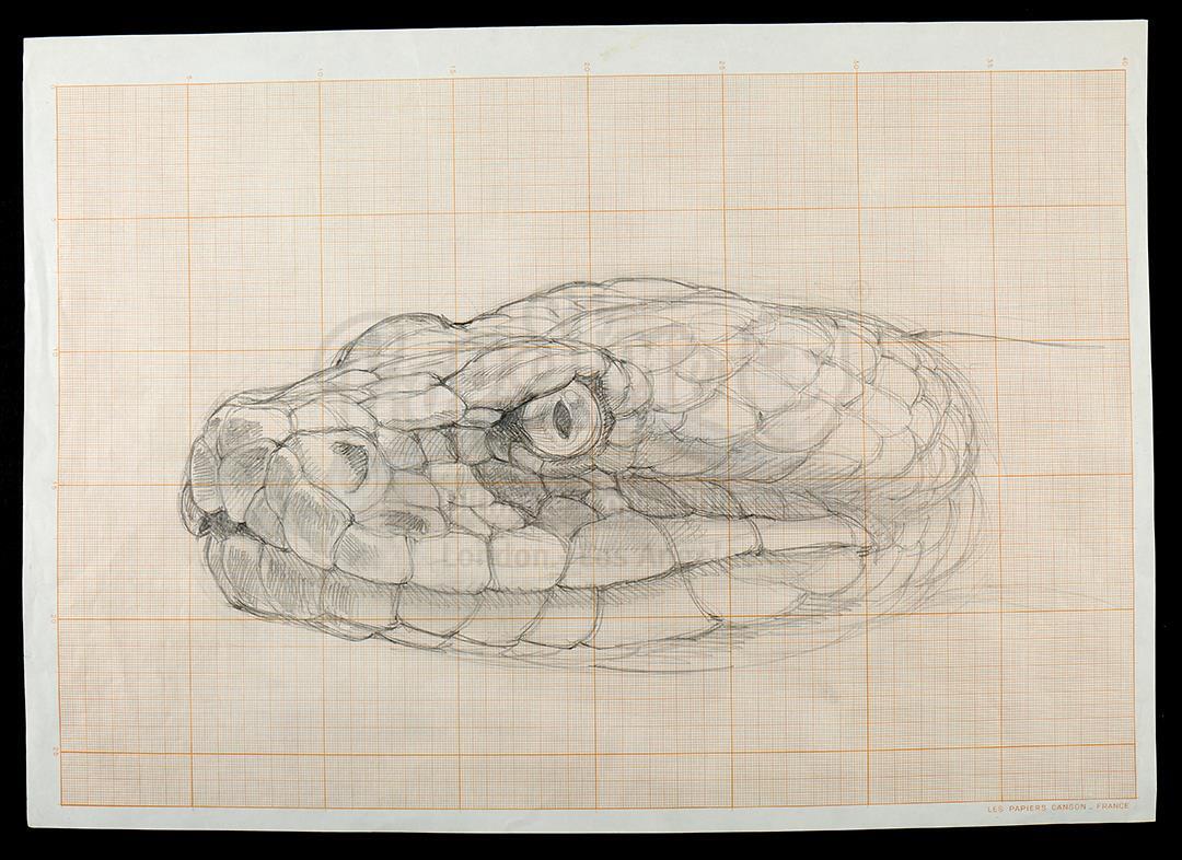 Lot # 587: CONAN THE BARBARIAN - Hand-Drawn Ron Cobb Snake Concept Sketch