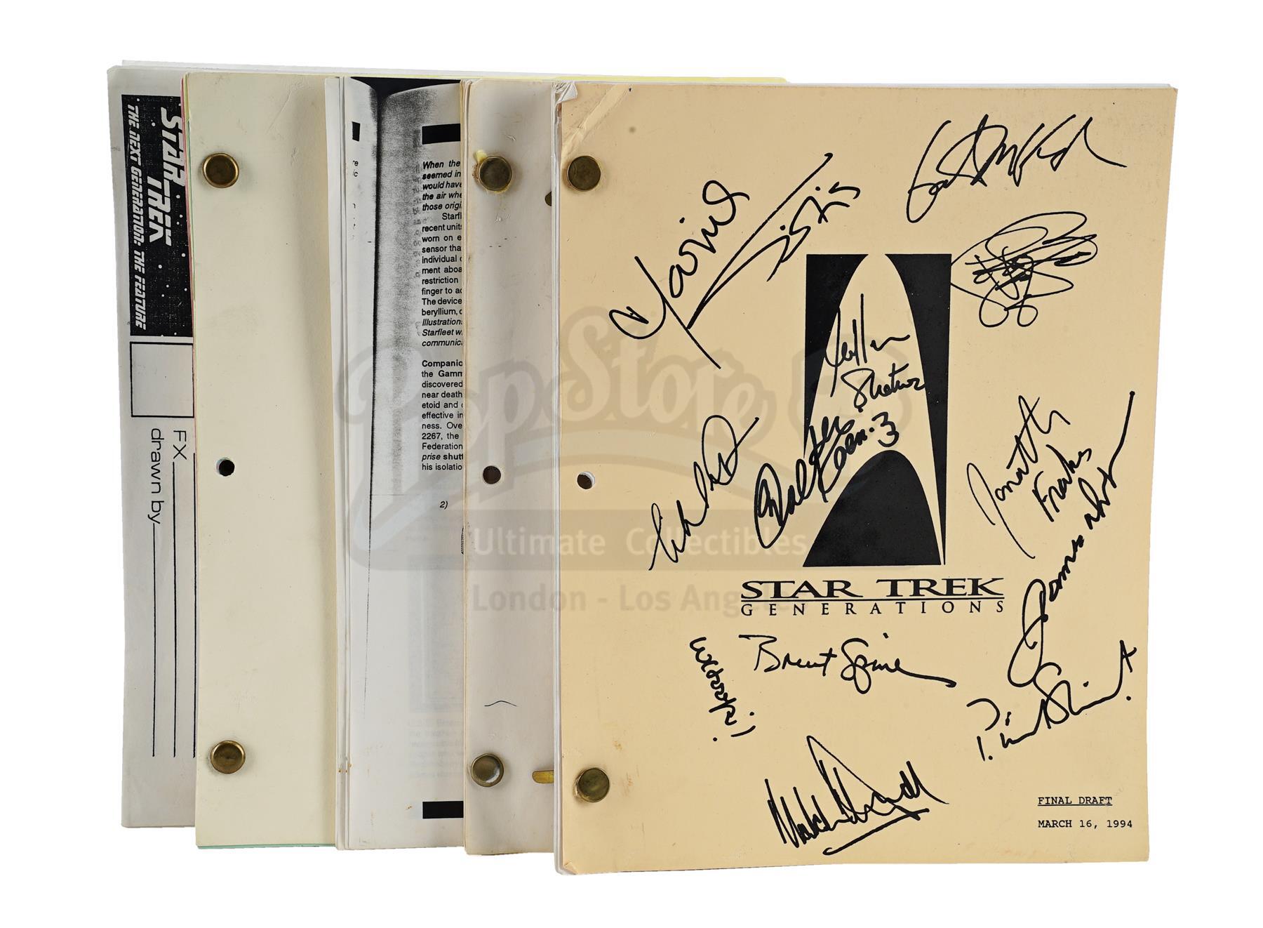Lot # 1094: STAR TREK: GENERATIONS - Cast-Signed Script, Additional Script, Storyboards, and Writer'