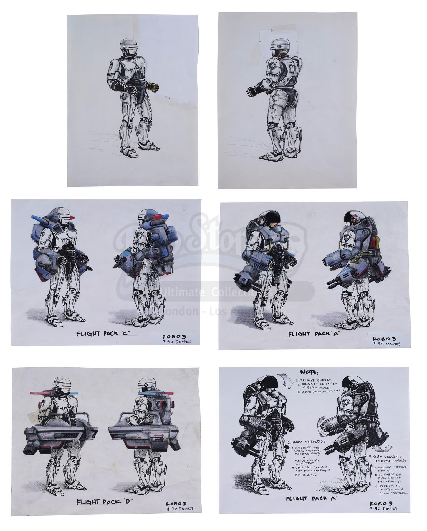 Lot # 218: ROBOCOP 3 - Hand-Drawn Alternate Robocop Jetpack Concepts By Craig Hayes