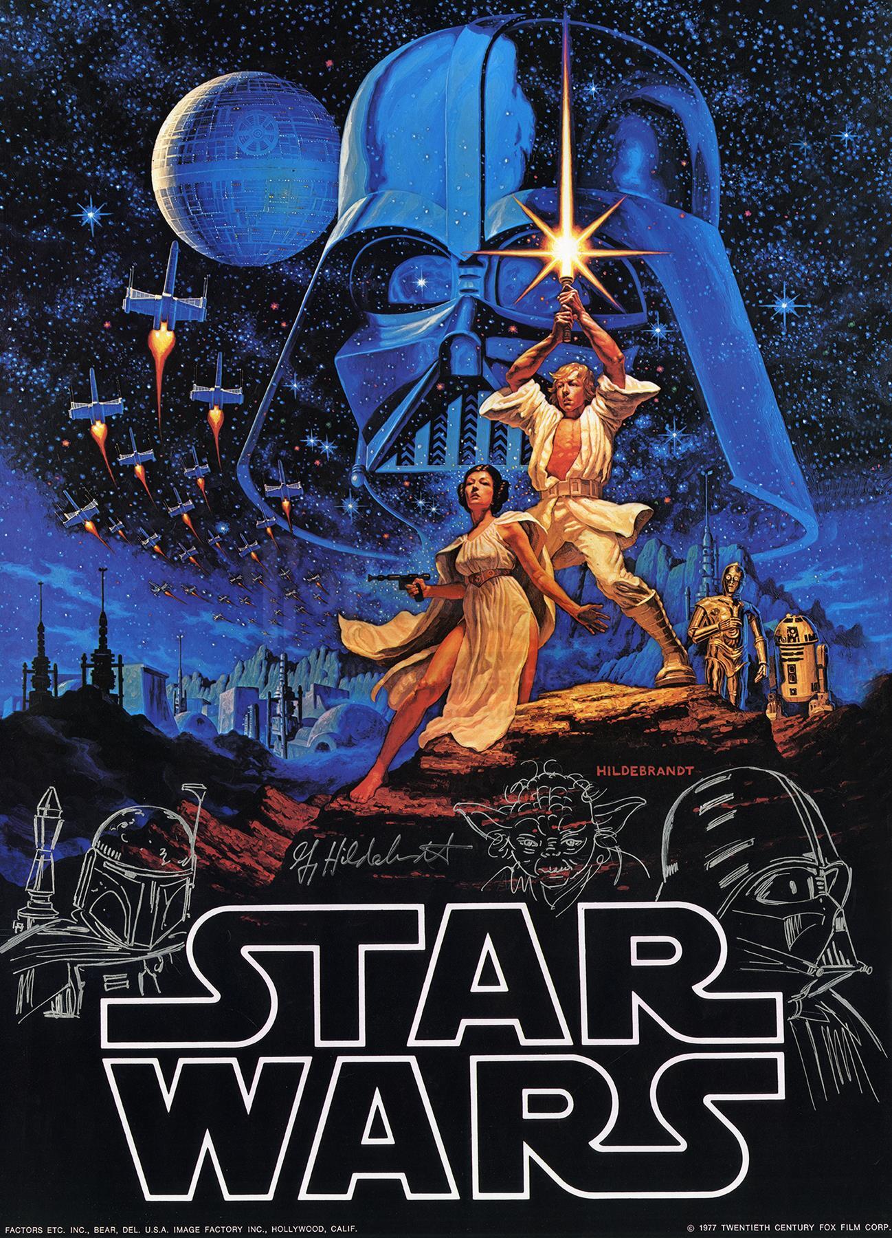 Lot # 1161: STAR WARS - EP IV - A NEW HOPE - Greg Hildebrandt-Signed Proof Poster with Three Charact