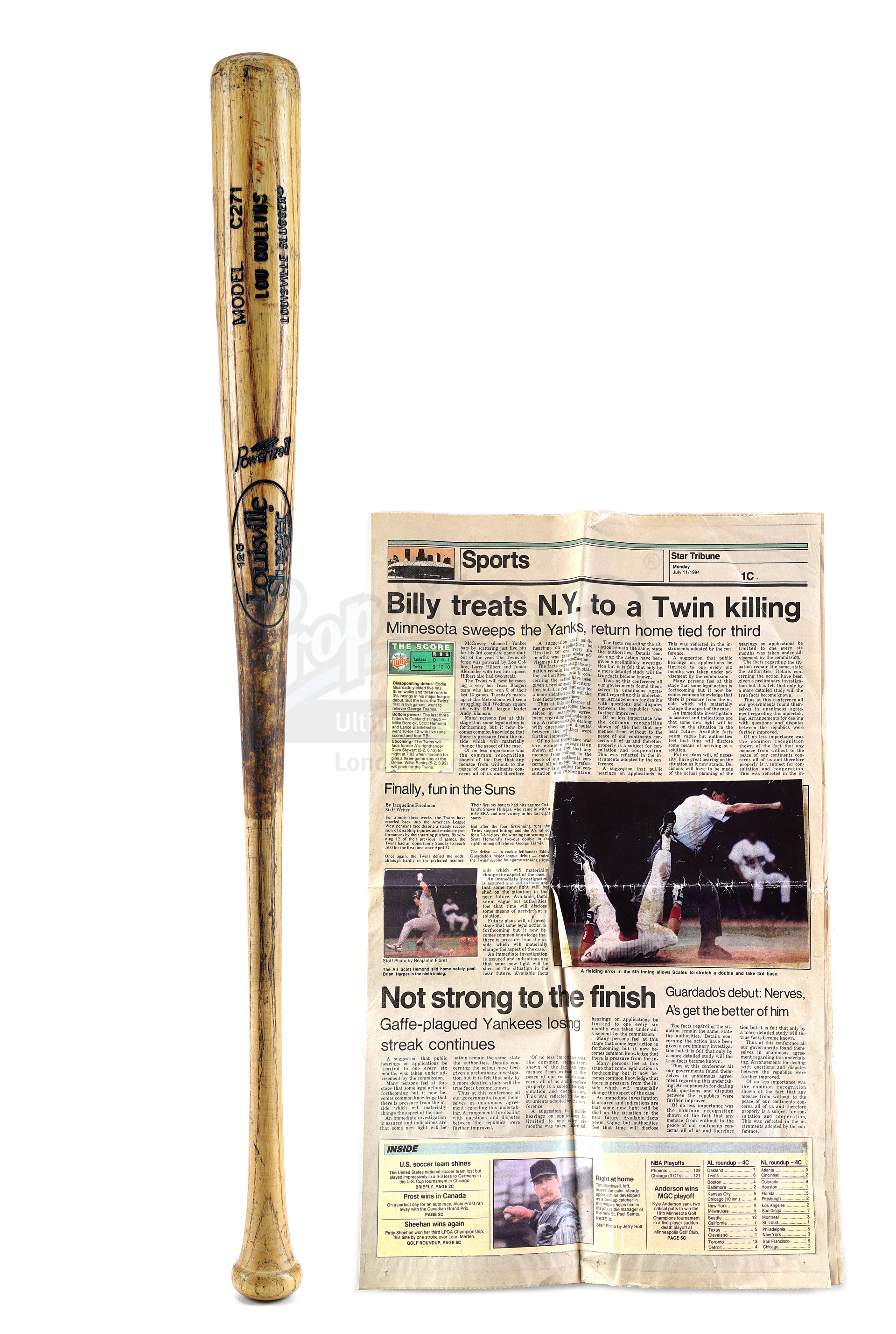 Lot # 829: LITTLE BIG LEAGUE - Lou Collins' (Timothy Busfeld) Louisville Slugger with Billy Heywood
