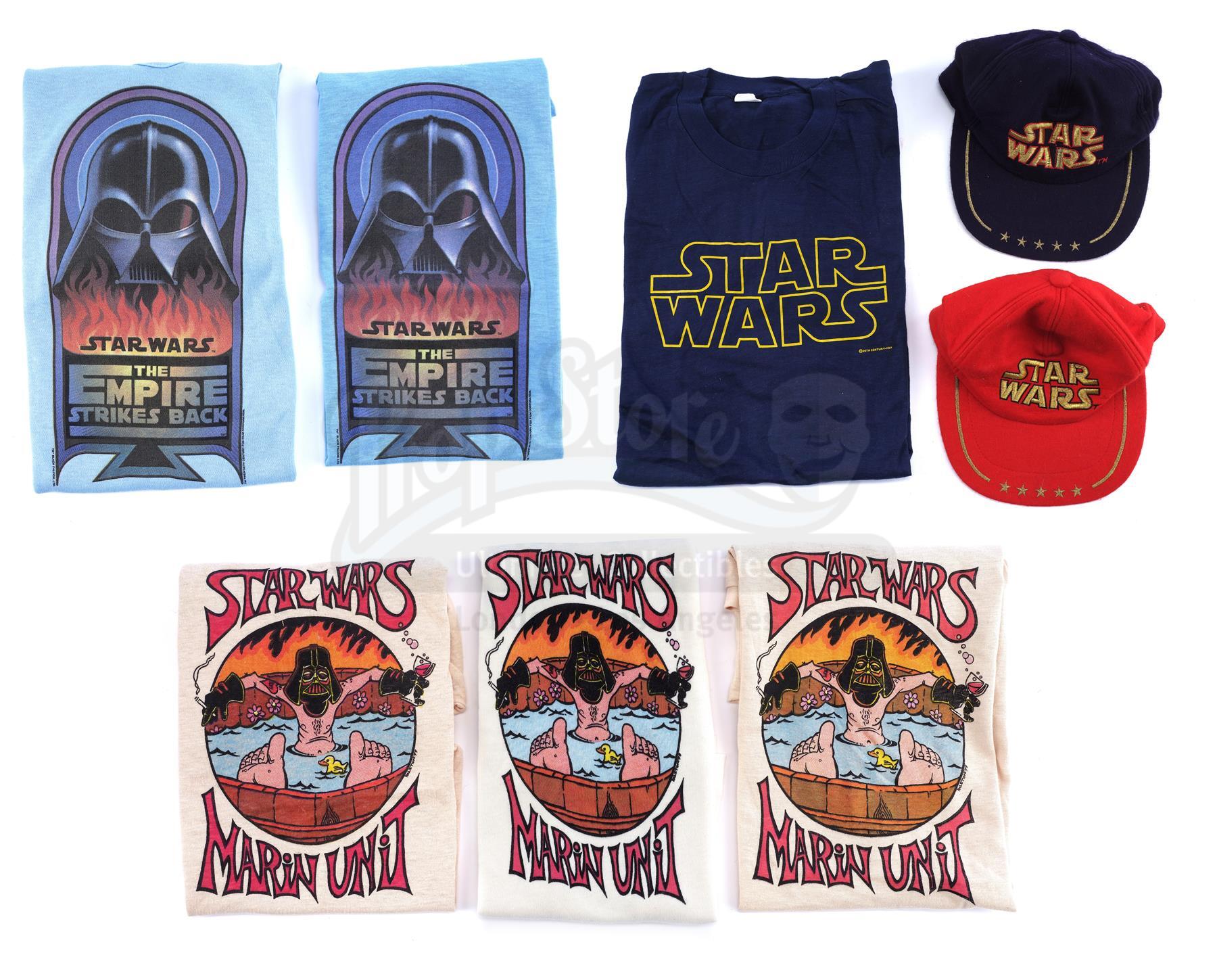 Lot # 1159: STAR WARS - EP IV - A NEW HOPE (1977) - Six Crew Shirts and Two Hats