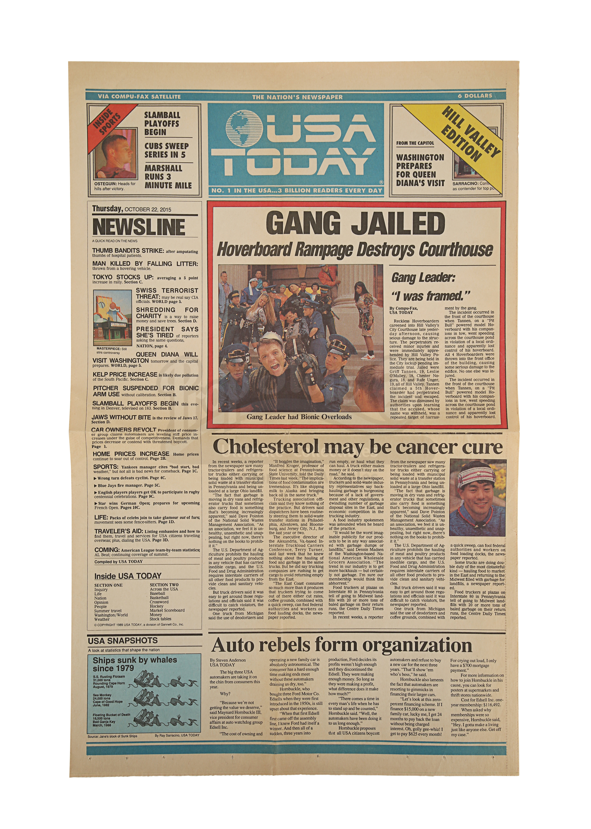 Lot # 27: BACK TO THE FUTURE PART II - "Gang Jailed" USA Today Newspaper