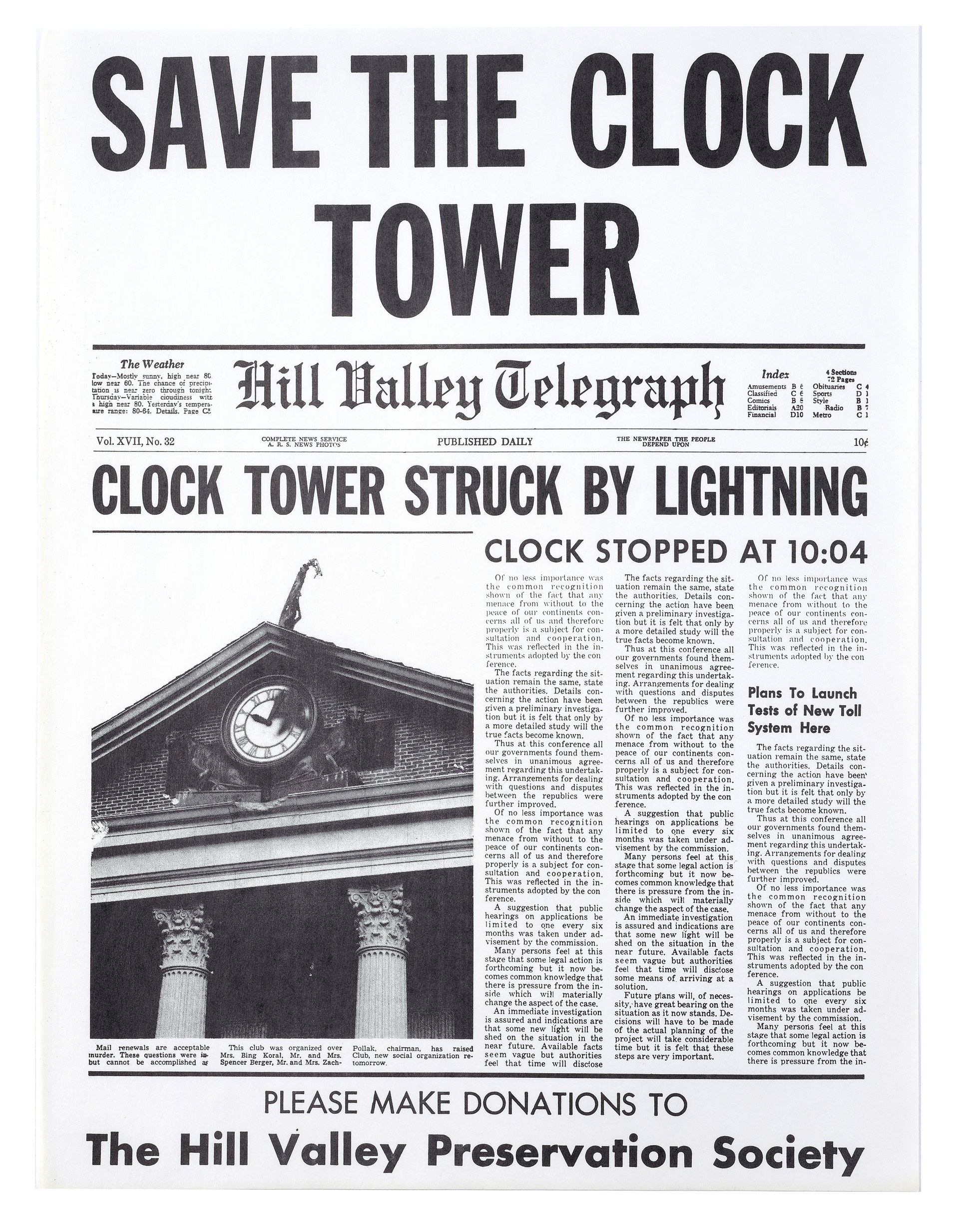 BACK TO THE FUTURE (1985) - Pair of Yellow and White "Save The Clock Tower" Flyers - Image 3 of 6