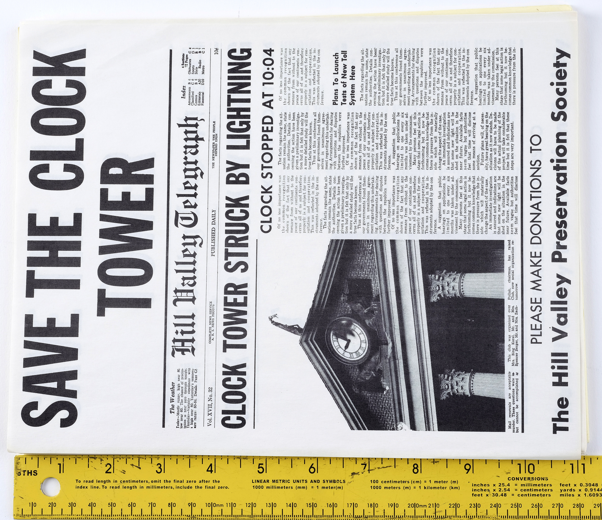 BACK TO THE FUTURE (1985) - Pair of Yellow and White "Save The Clock Tower" Flyers - Image 4 of 6