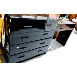 A Next black tempered glass chest of drawers, 91cm by 90cm by 46cm with a matching side table with