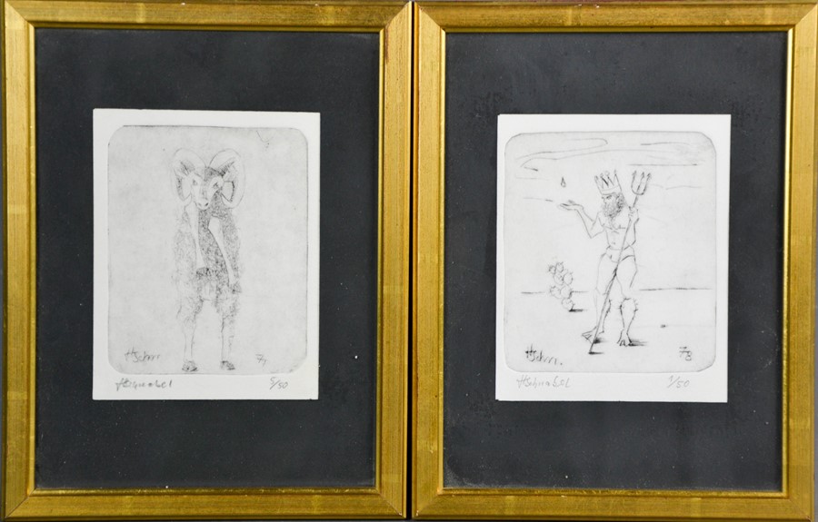 H. Schnabel, two copper plate engravings, Capricorn 5/50 and Aquarius 1/50, both signed in pencil to