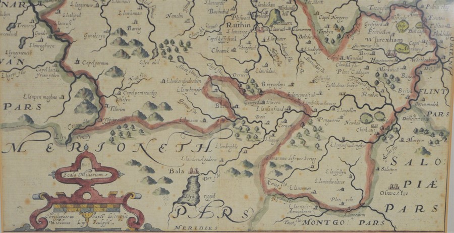 A 17th century hand coloured map of "Denbigh Comitatus Pars Olim Ordovicum [Denbighshire] by - Image 2 of 2