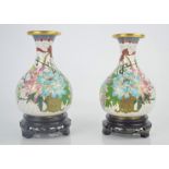 A pair of Chinese cloisonne vase on stands - Zi Jin Cheng label to bases