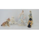 A Royal Winston Churchill jug , Nao figurine , Russian pottery tiger cub and a Royal Worcester