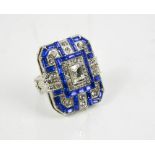 A large square Art Deco style dress ring, size N/O. 24.09g.